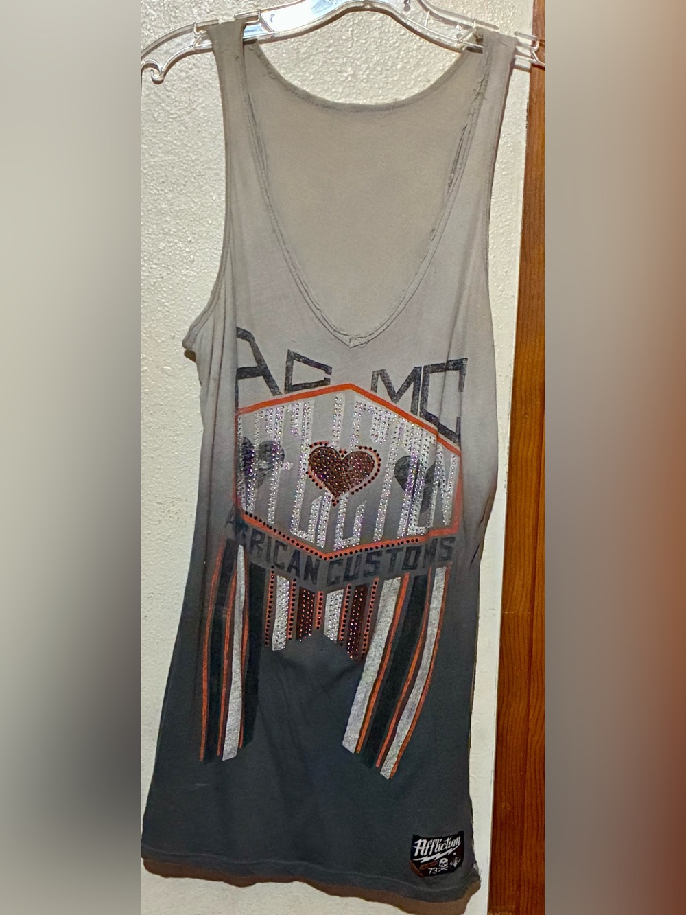 Affliction Grayish Ombré Rhinestone Accented Tank Top - Size Small